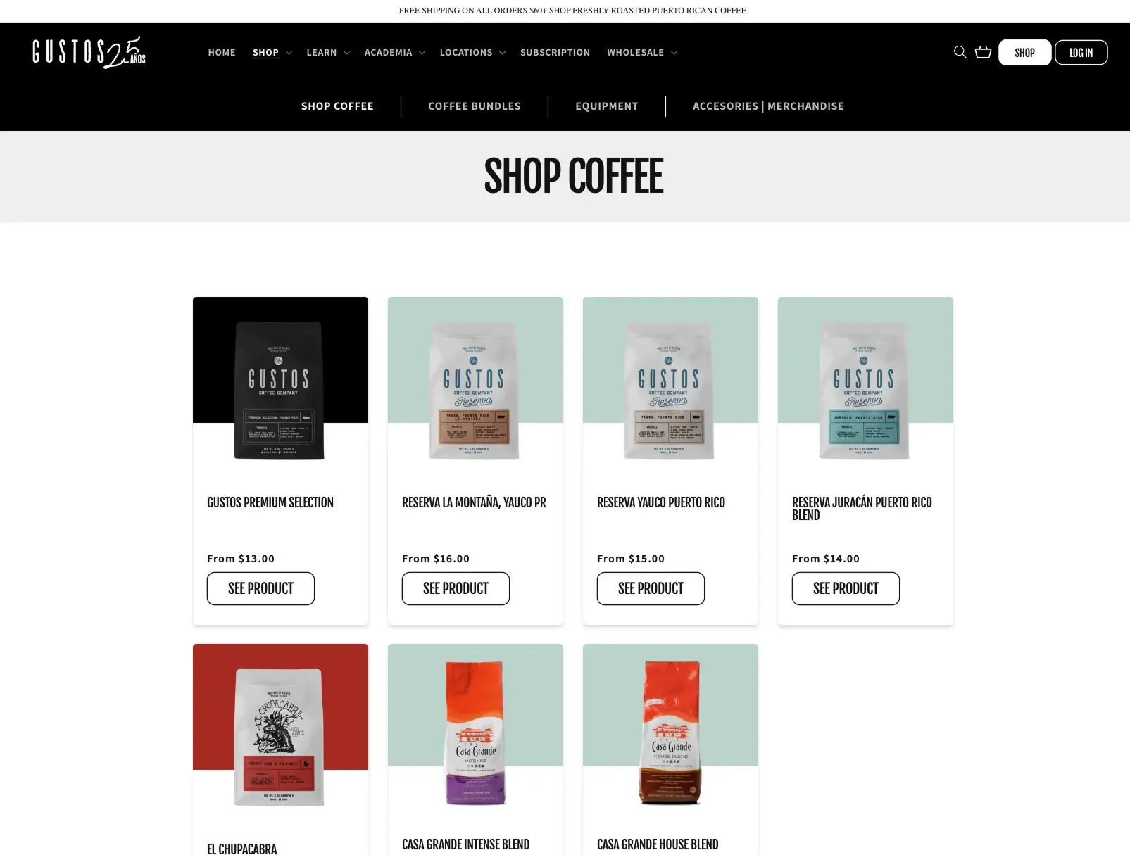 Gustos Coffee Co. — E-commerce
